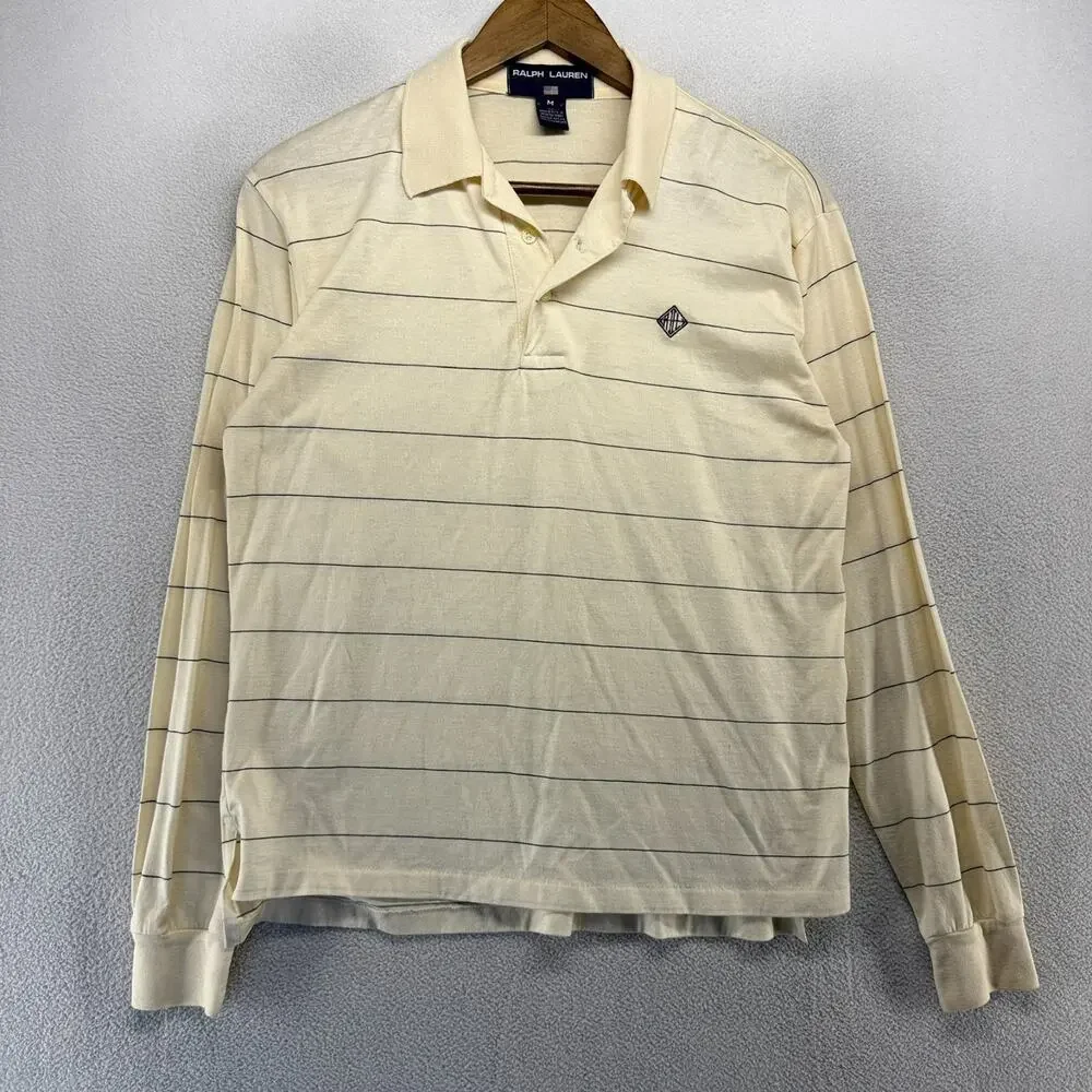 Vintage Polo Sport Ralph Lauren Shirt Men's medium Beige Made In USA RL Thin 90s